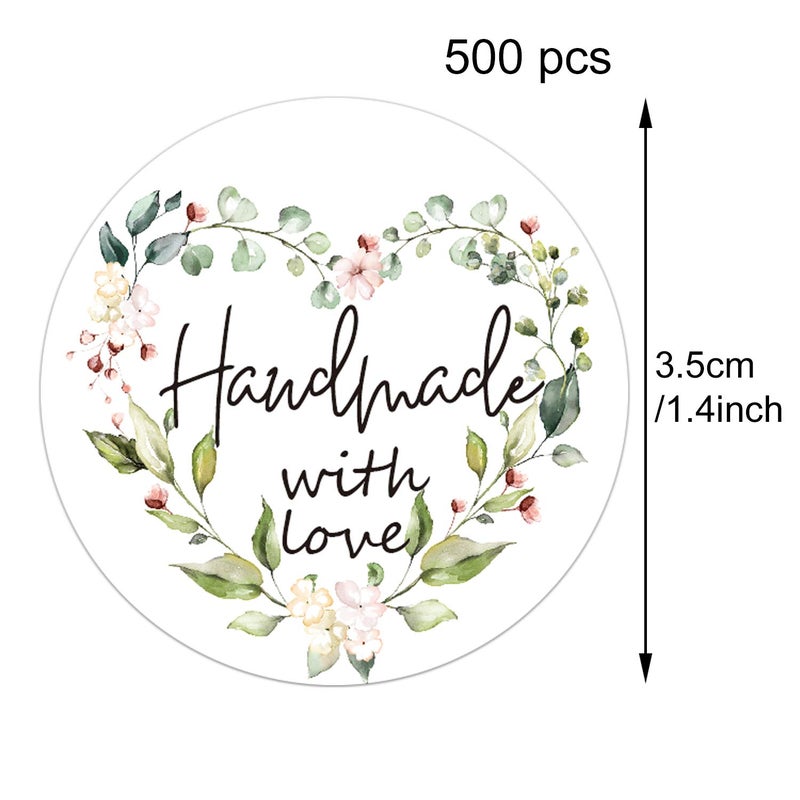Mr.Mug Greenery Handmade Labels, 1.4 In Round, 500 Adhesive Labels per Roll, Handmade Packaging - Image 2
